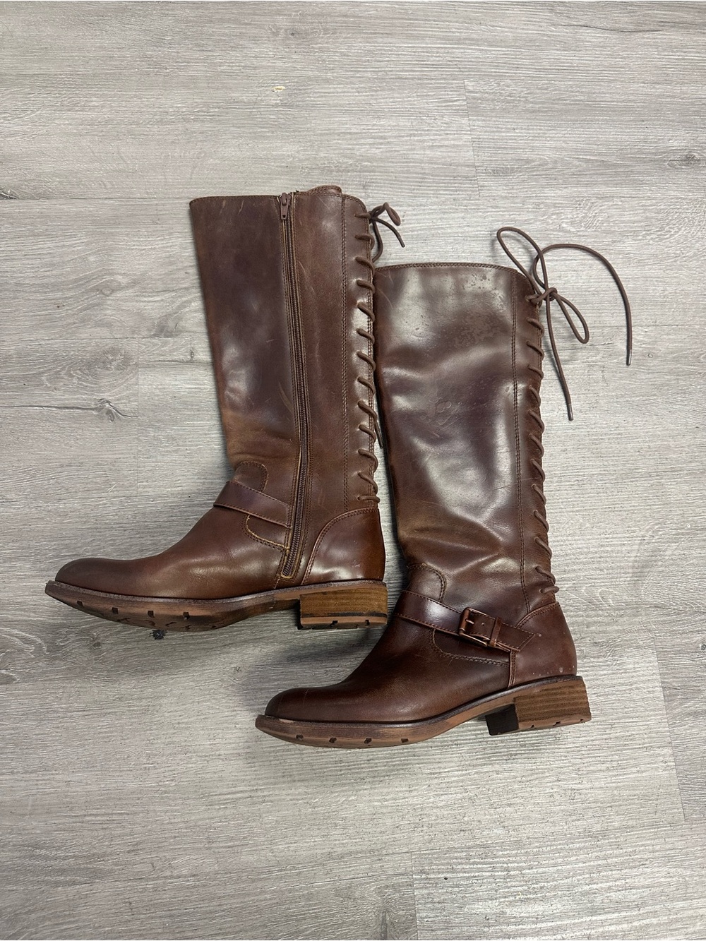 Sofft Women’s Tall Brown Leather Riding Boots with Side Buckle